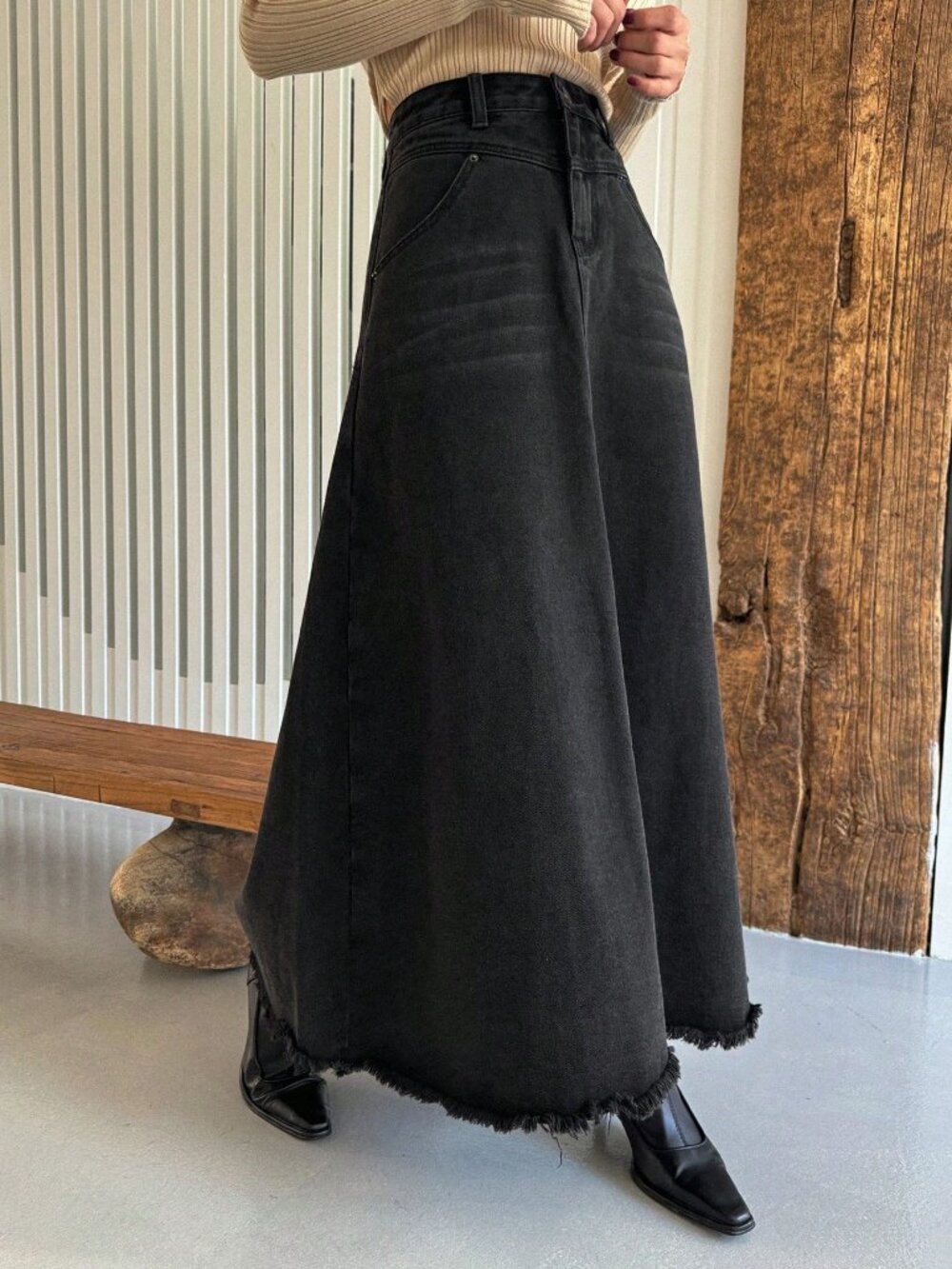 Dark denim Casual Women's Plain Long Denim Skirt - Picture 5 of 8